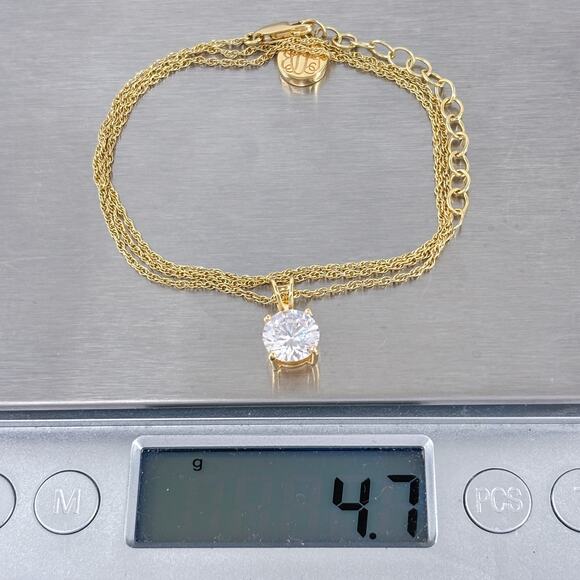 Gold Plated Cubic Zirconia Pendant | Sterling Silver 925 Solitaire Necklace 18” - Picture 6 of 10